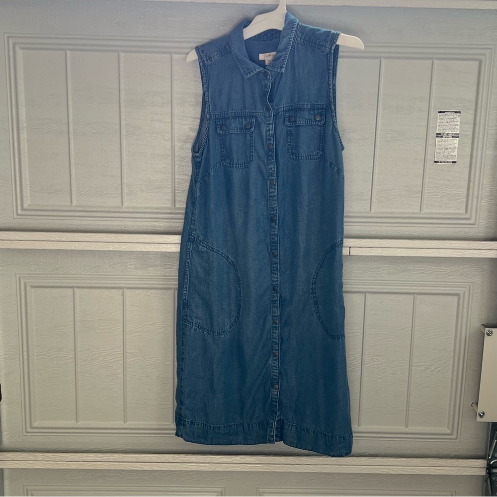J. Jill Chambray Denim Sleeveless Midi Dress Tencel Lyocell Linen Blue Size XS - Picture 2 of 10